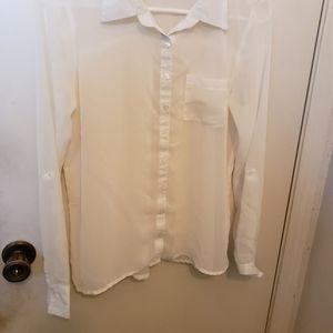Sheer Long-Sleeve White Button-up